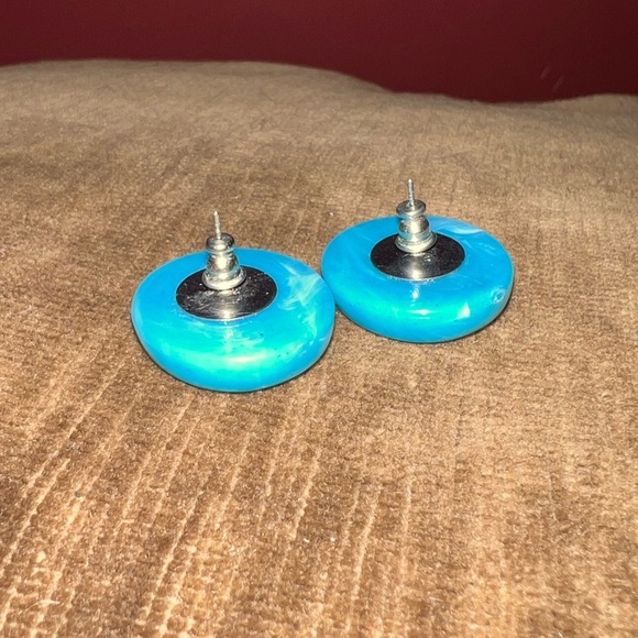 Vintage Teal Blue Round Stud Earrings - Picture 4 of 8